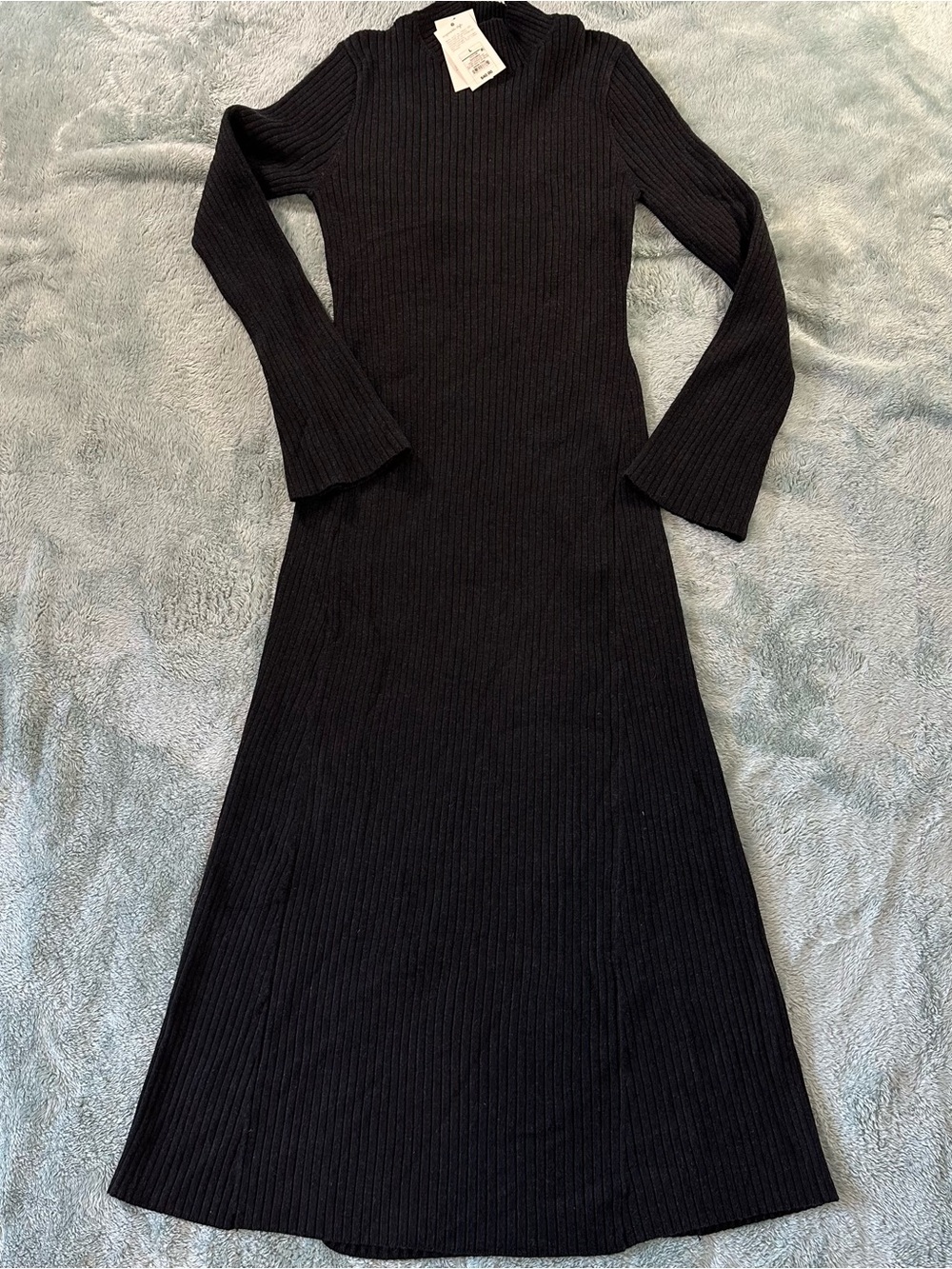 A New Day Black Ribbed Long-Sleeve Knit Dress